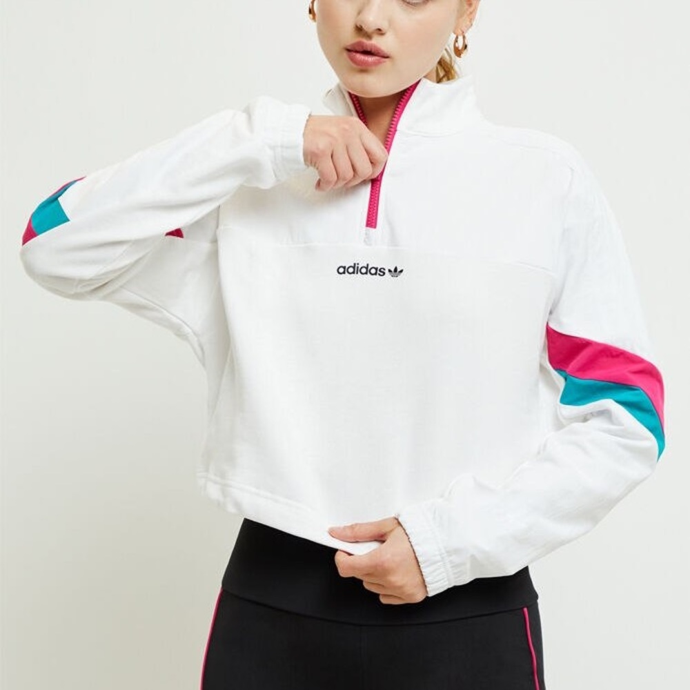 Adidas Half-Zip Cropped White Track Jacket 90s